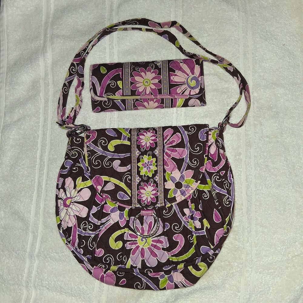 Vera Bradley Purple Punch Floral Saddle Up Crossbody Bag Quilted Purse & Wallet
